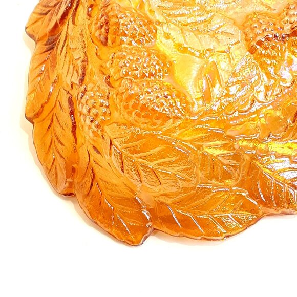 Indiana Glass Loganberry Pattern Amber Carnival Candy Dish 6" Triangle Bowl - Picture 4 of 5